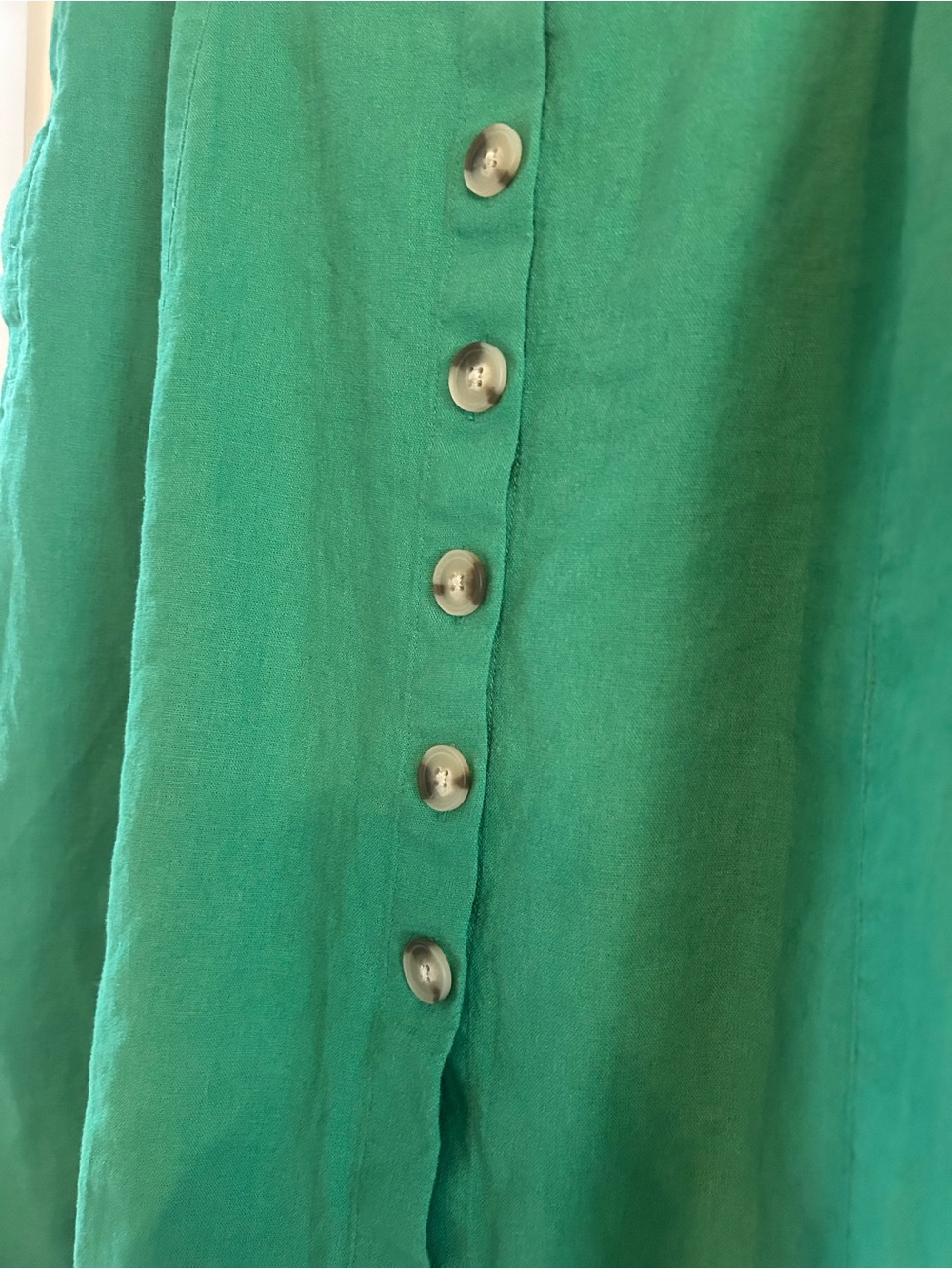 Green Linen Button-Front A-Line Skirt - Picture 2 of 5